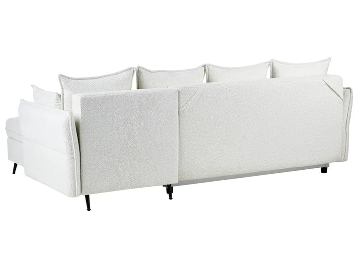 Corner Sofa Bed 3 Seater Boucle Off-White with Storage Left Hand Gloria