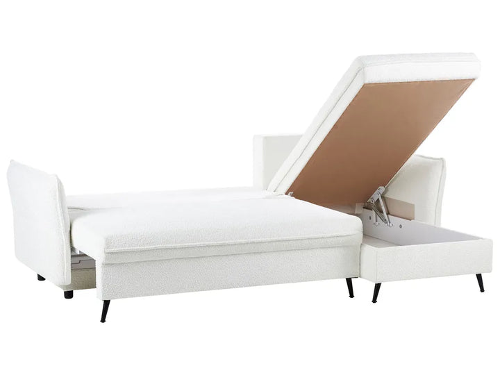 Corner Sofa Bed 3 Seater Boucle Off-White with Storage Left Hand Gloria
