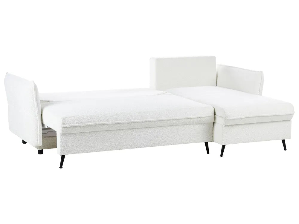 Corner Sofa Bed 3 Seater Boucle Off-White with Storage Left Hand Gloria