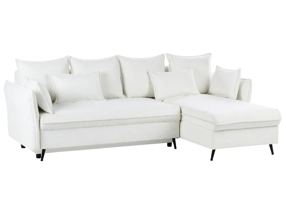 Corner Sofa Bed 3 Seater Boucle Off-White with Storage Left Hand Gloria