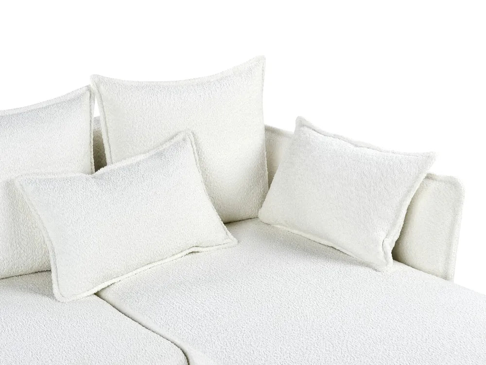 Corner Sofa Bed 3 Seater Boucle Off-White with Storage Left Hand Gloria
