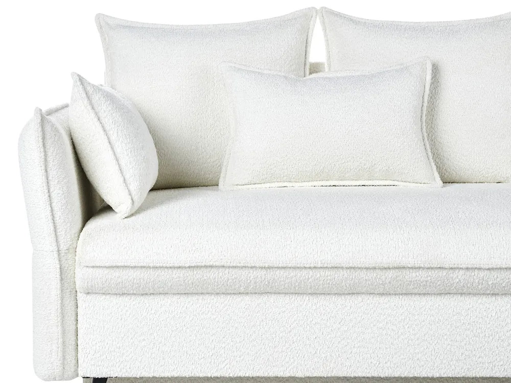 Corner Sofa Bed 3 Seater Boucle Off-White with Storage Left Hand Gloria