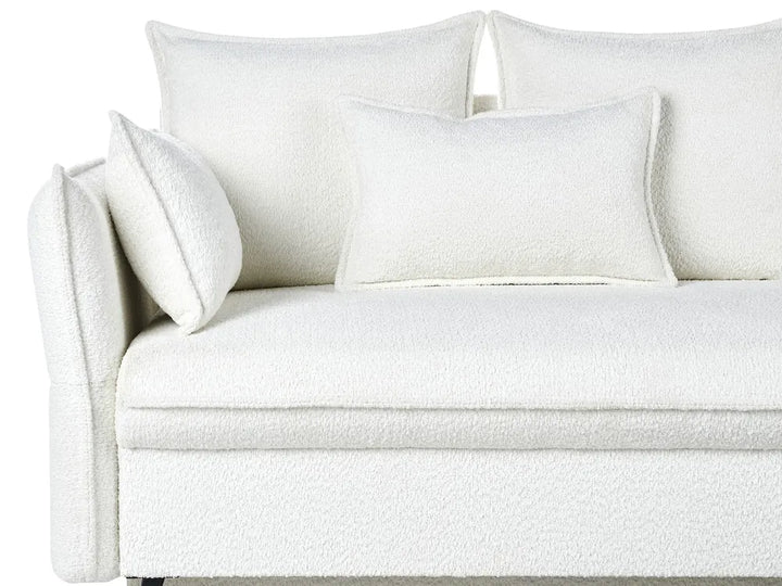 Corner Sofa Bed 3 Seater Boucle Off-White with Storage Left Hand Gloria