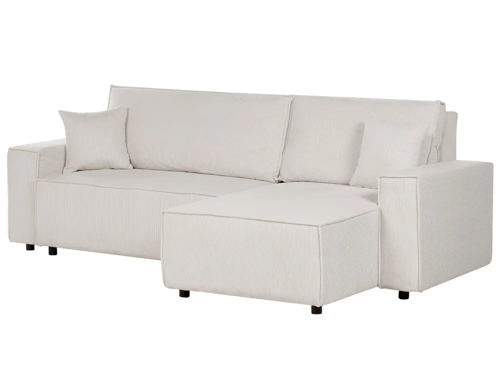 Corner Sofa Bed 3 Seater Corduroy Off-White Left Hand Middale