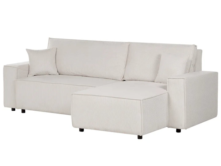 Corner Sofa Bed 3 Seater Corduroy Off-White Left Hand Middale