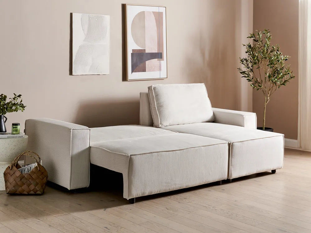 Corner Sofa Bed 3 Seater Corduroy Off-White Left Hand Middale