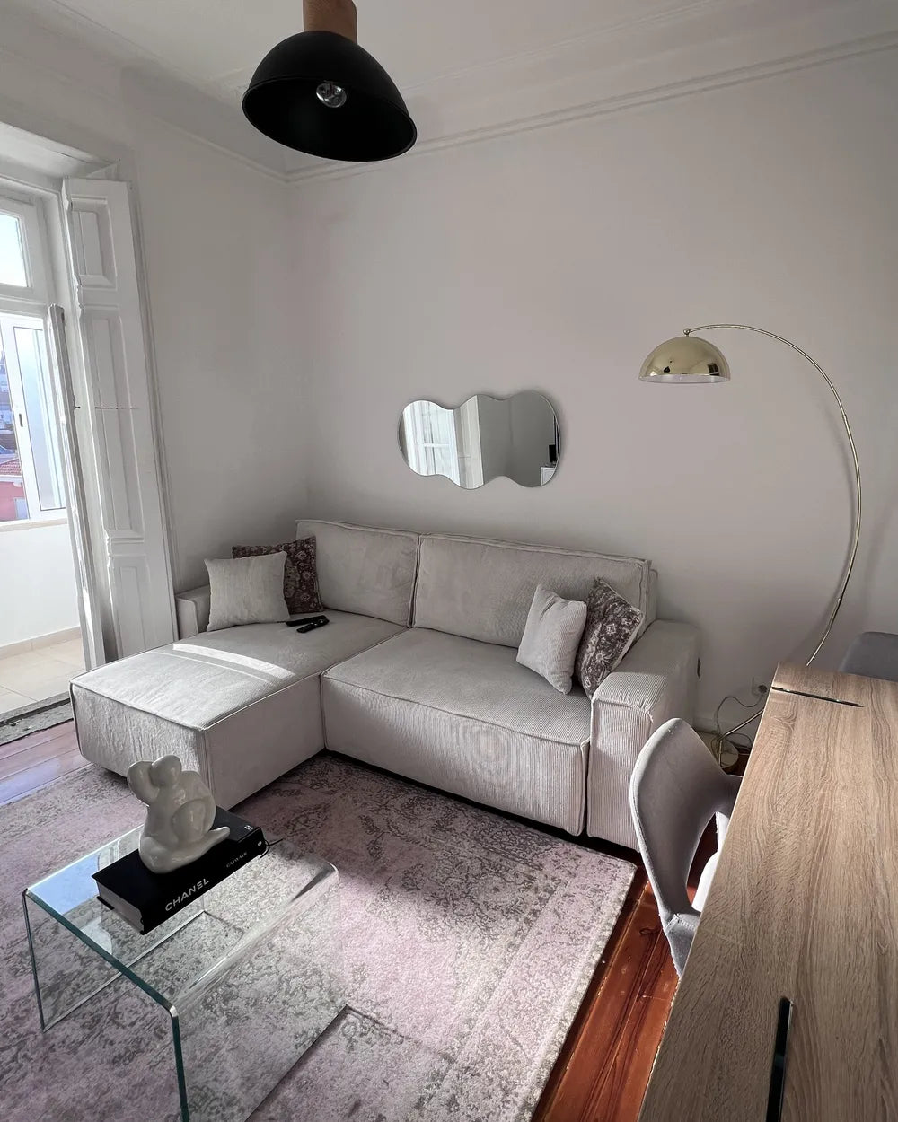 Corner Sofa Bed 3 Seater Corduroy Off-White Left Hand Middale