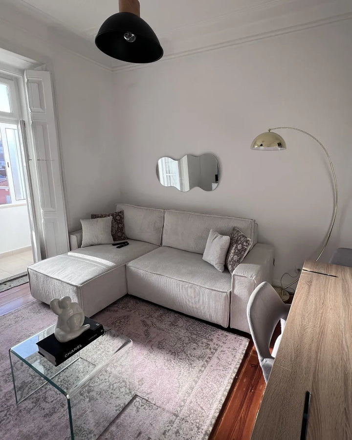Corner Sofa Bed 3 Seater Corduroy Off-White Left Hand Middale
