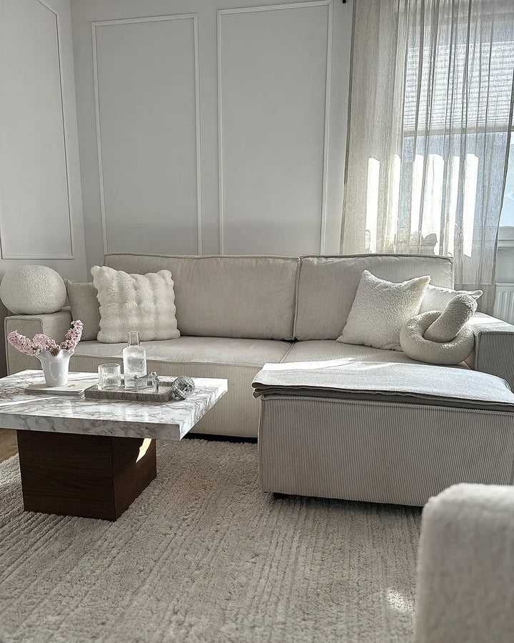Corner Sofa Bed 3 Seater Corduroy Off-White Left Hand Middale