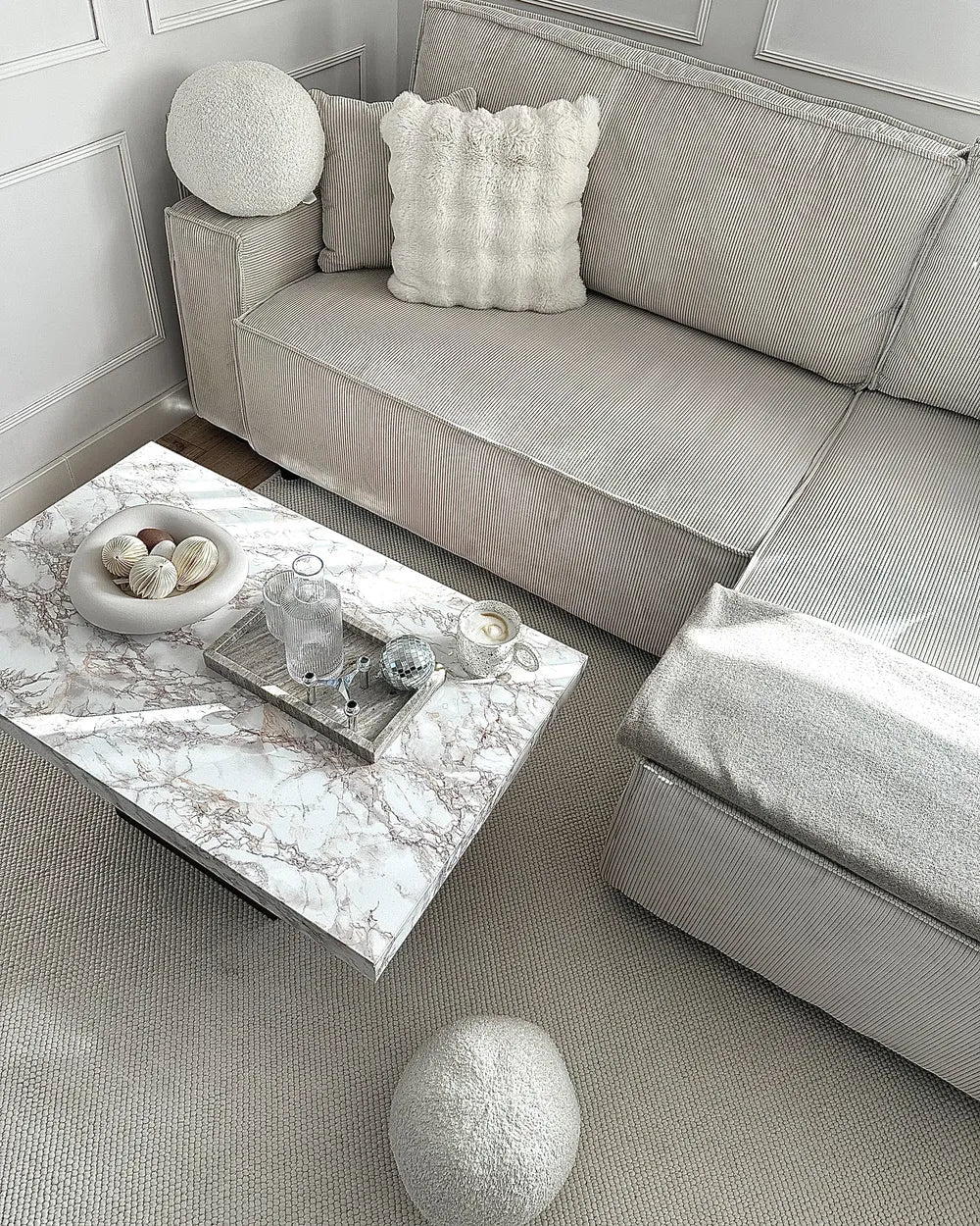 Corner Sofa Bed 3 Seater Corduroy Off-White Left Hand Middale