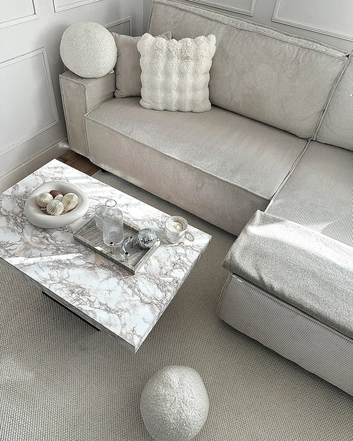 Corner Sofa Bed 3 Seater Corduroy Off-White Left Hand Middale