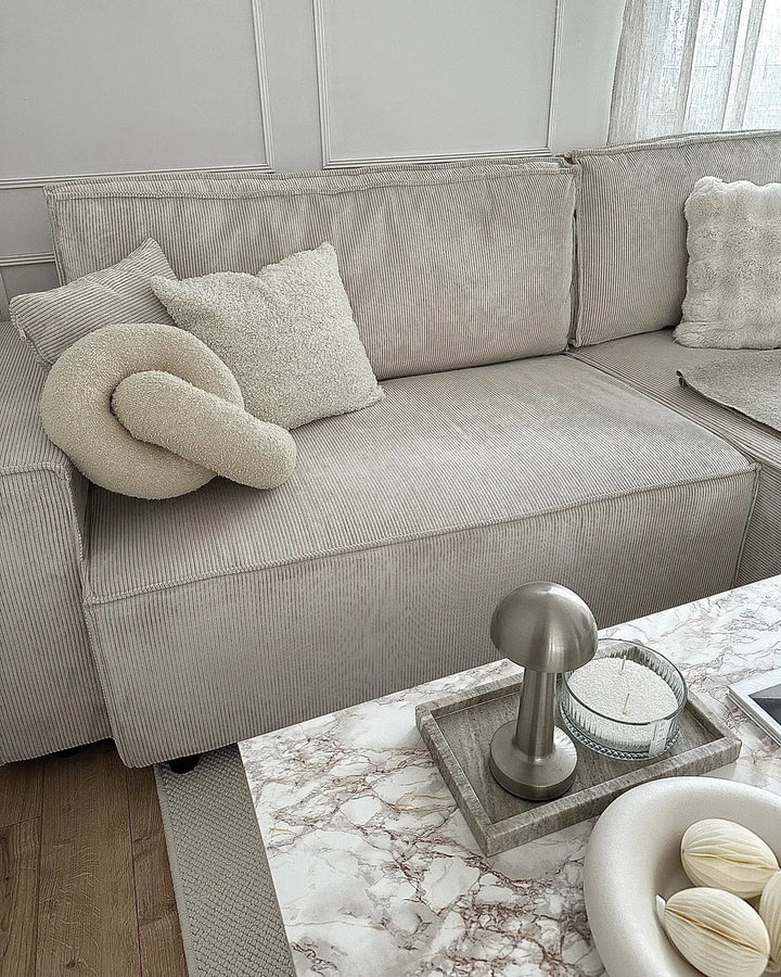 Corner Sofa Bed 3 Seater Corduroy Off-White Left Hand Middale