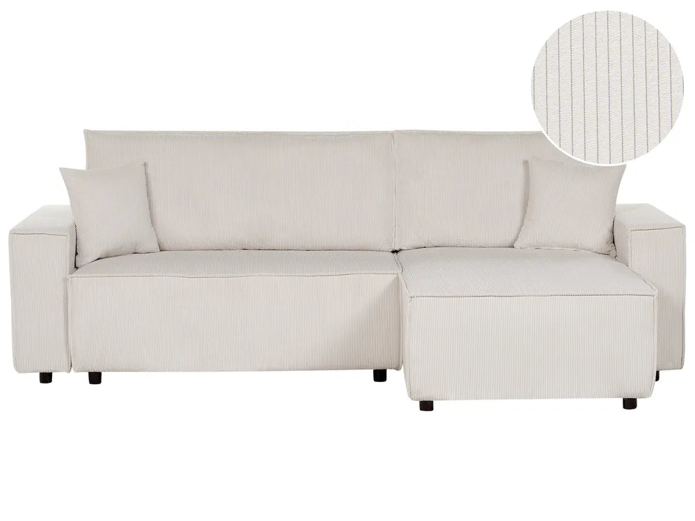 Corner Sofa Bed 3 Seater Corduroy Off-White Left Hand Middale