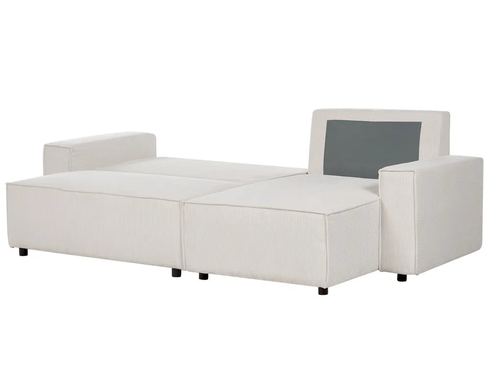 Corner Sofa Bed 3 Seater Corduroy Off-White Left Hand Middale
