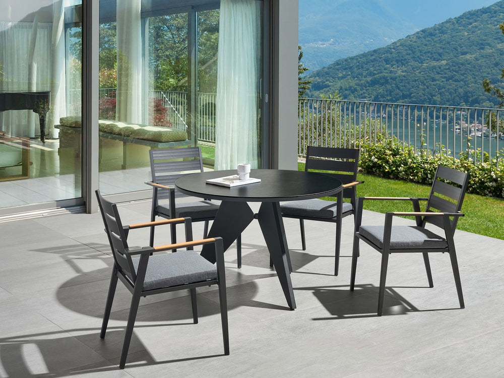 Olmetto Garden Dining Table 83 cm 110 cm Glass Black