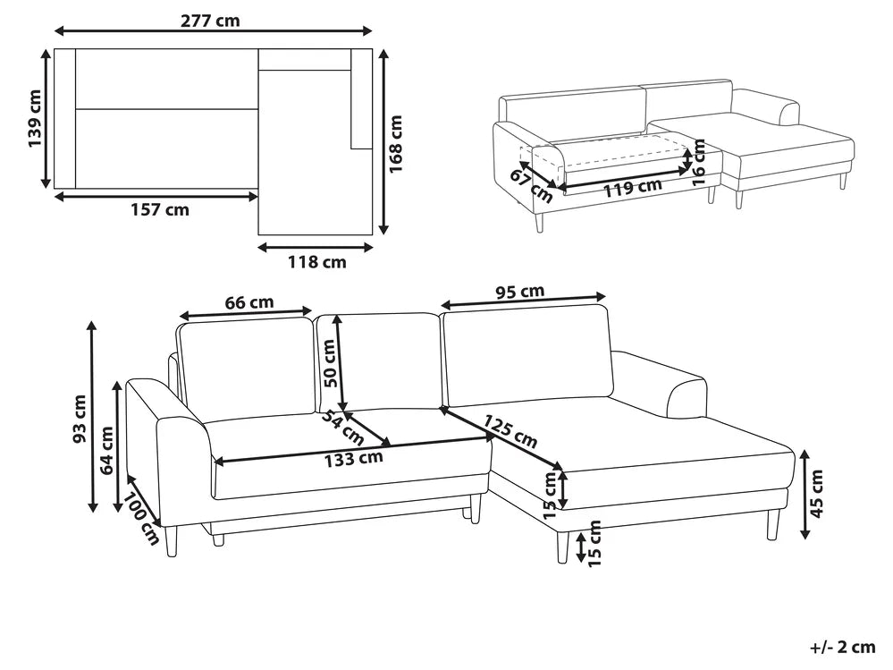 Corner Sofa Bed 3 Seater Chenille Light Brown Left Hand Keshvi