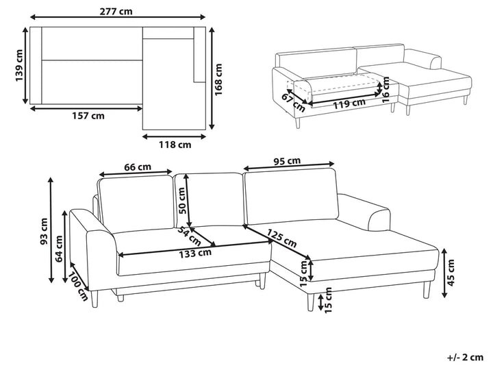 Corner Sofa Bed 3 Seater Chenille Light Brown Left Hand Keshvi