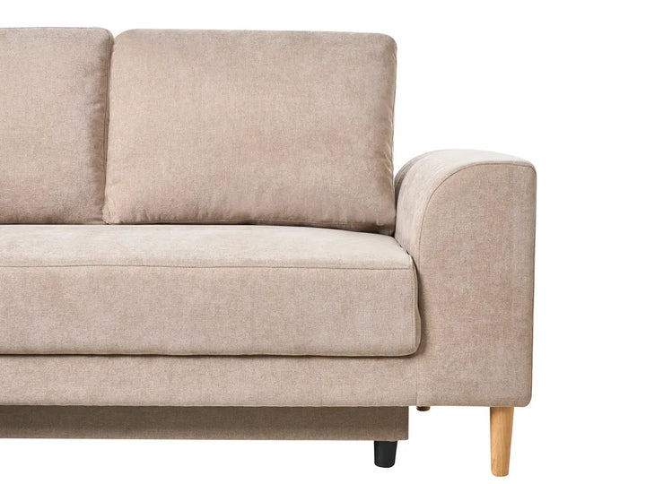 Corner Sofa Bed 3 Seater Chenille Light Brown Left Hand Keshvi