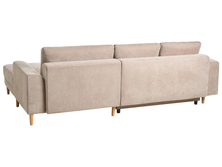 Corner Sofa Bed 3 Seater Chenille Light Brown Left Hand Keshvi