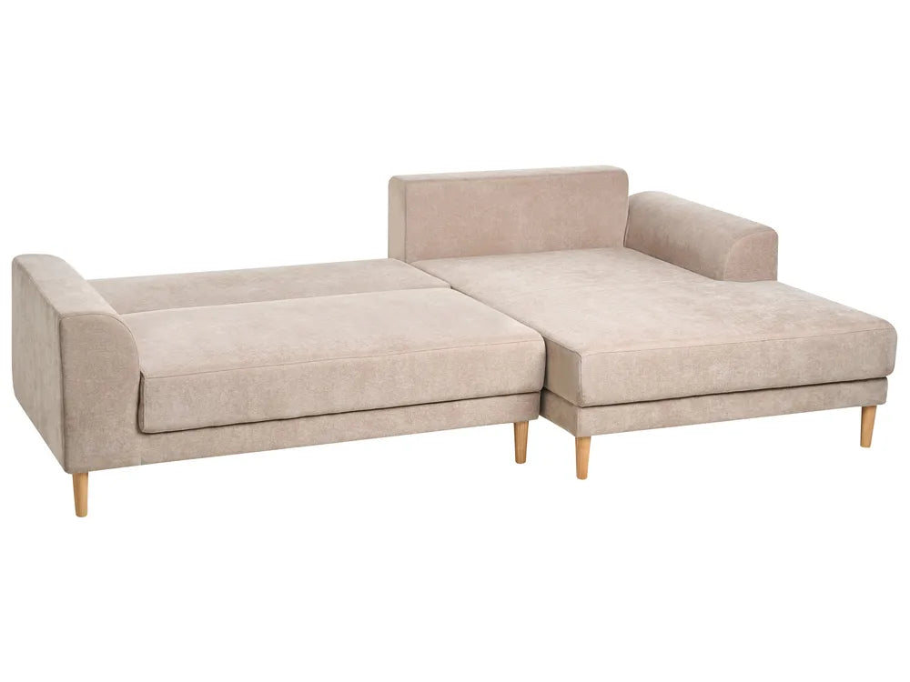 Corner Sofa Bed 3 Seater Chenille Light Brown Left Hand Keshvi
