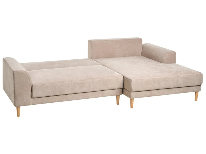 Corner Sofa Bed 3 Seater Chenille Light Brown Left Hand Keshvi