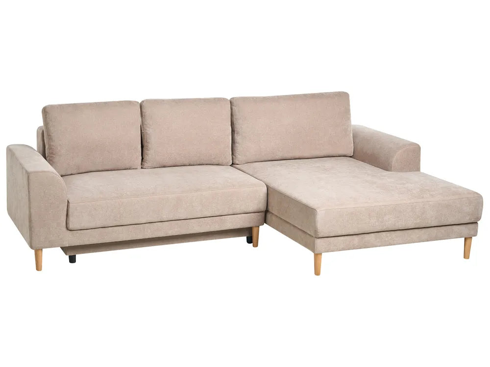 Corner Sofa Bed 3 Seater Chenille Light Brown Left Hand Keshvi