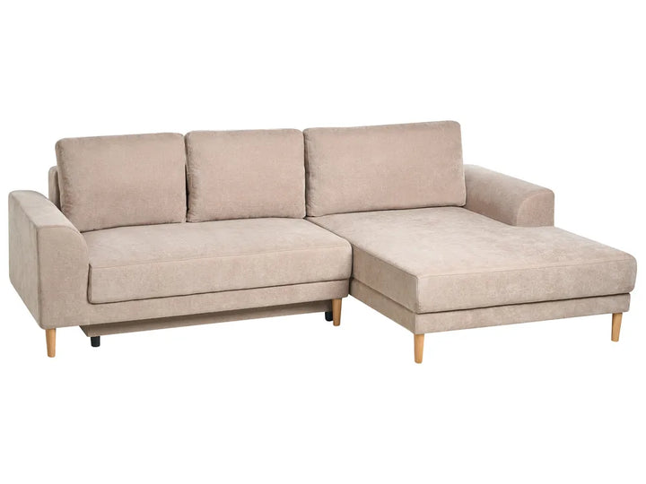 Corner Sofa Bed 3 Seater Chenille Light Brown Left Hand Keshvi