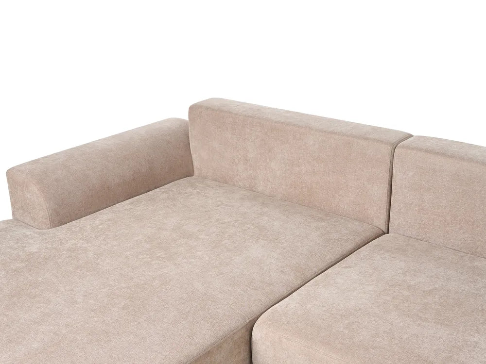 Corner Sofa Bed 3 Seater Chenille Light Brown Left Hand Keshvi