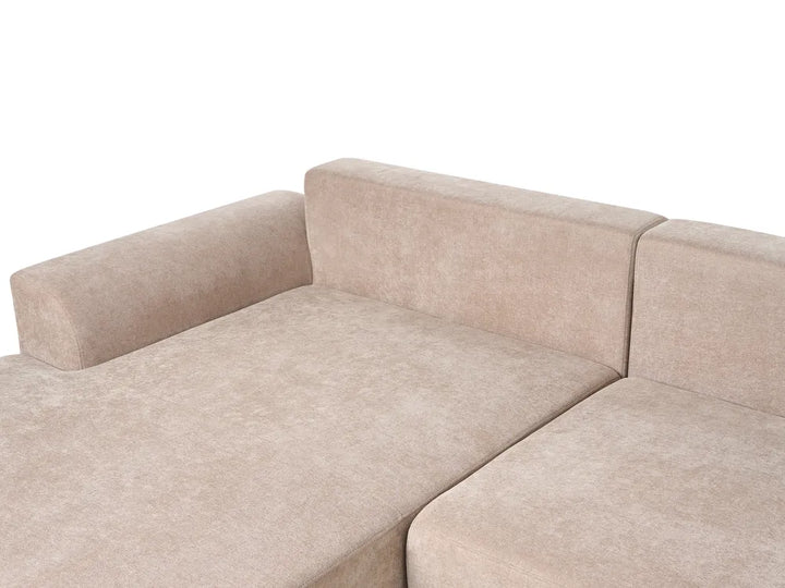Corner Sofa Bed 3 Seater Chenille Light Brown Left Hand Keshvi