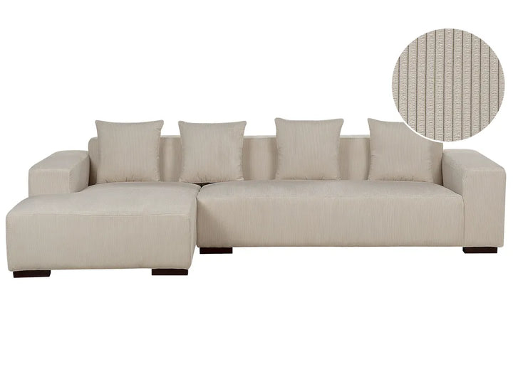 Corner Sofa 4 Seater Corduroy Beige Right Hand Lecanto