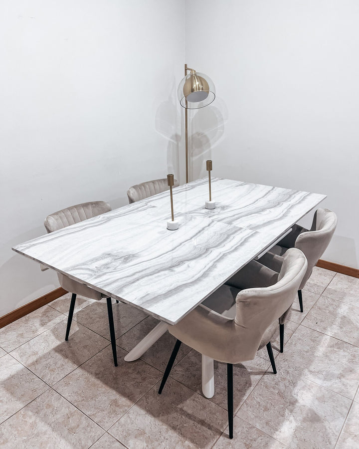 Moira Extending Dining Table 160/200 x 90 cm Marble Effect with White