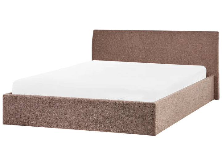 Brown bouclé super king ottoman bed with lift storage