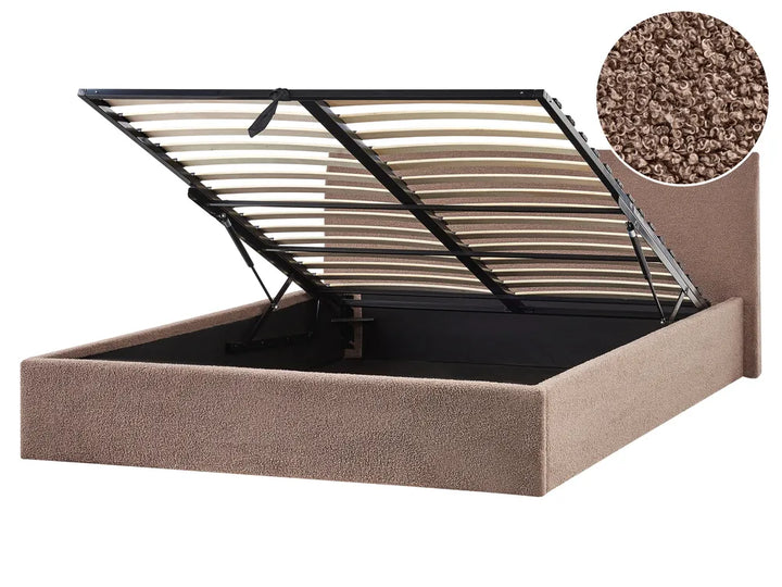 Ottoman Bed Boucle 180 x 200 cm (EU Super King) Brown Drew