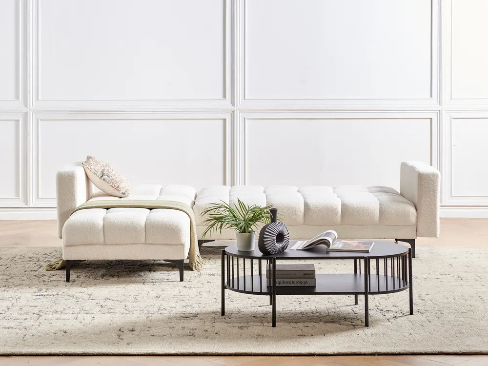 Modular Corner Sofa Bed 4 Seater Boucle White Right Hand Yosef
