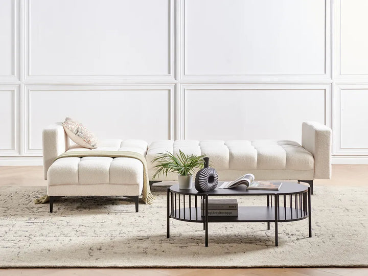 Modular Corner Sofa Bed 4 Seater Boucle White Right Hand Yosef