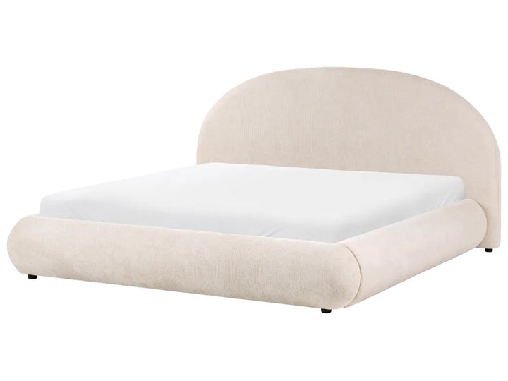 Beige bed with white mattress on a white background