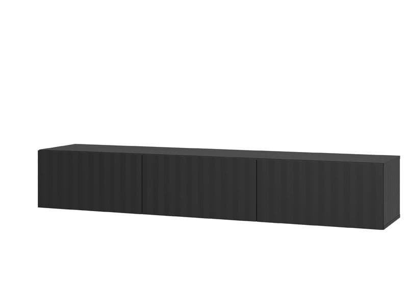 Larissa Black Slat Effect Wall Mounted Floating Wide Large TV Entertainment Unit