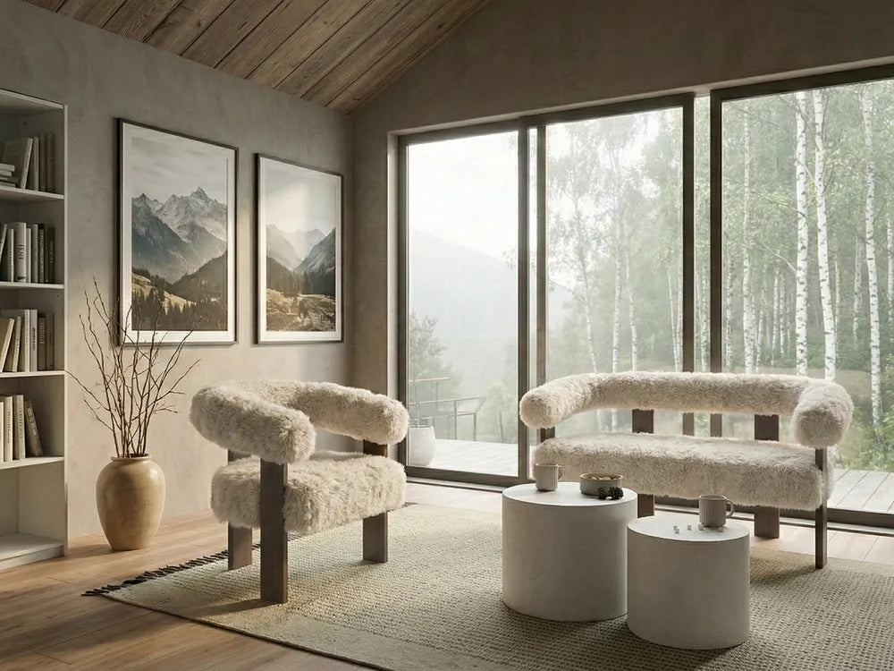 Sofa 2 Seater Faux Fur Off-White/ Dark Brown Askolds