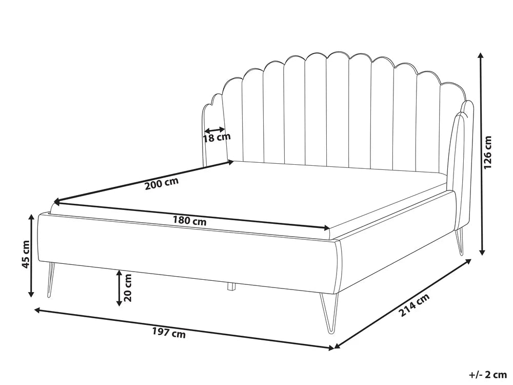 Bed Velvet 180 x 200 cm (EU Super King) Light Grey Tryston