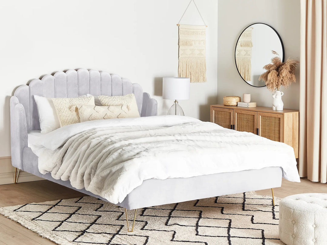Modern 180x200 cm grey velvet bed with gold legs