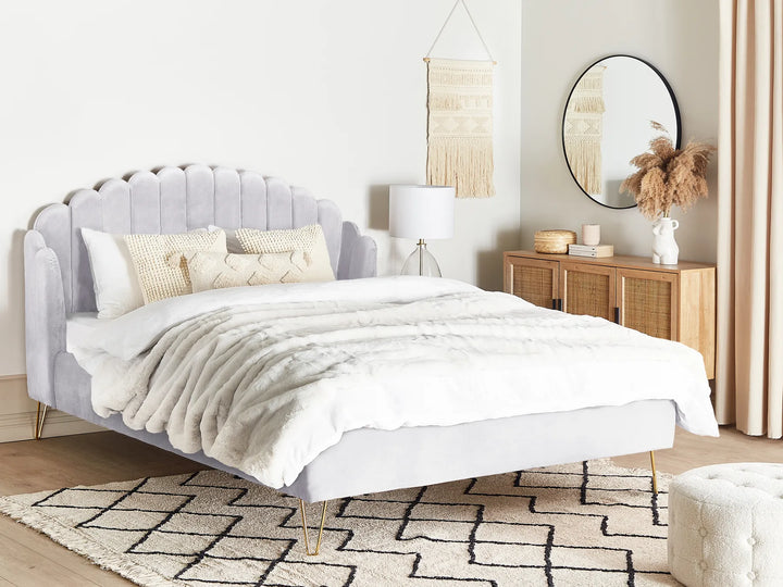 Modern 180x200 cm grey velvet bed with gold legs