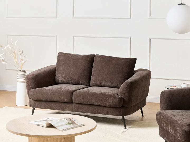 2 seater dark brown sofa with soft chenille upholstery