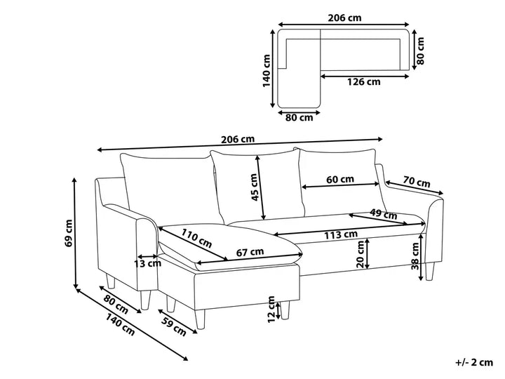 Corner Sofa 3 Seater Fabric Light Grey Right Hand Idou