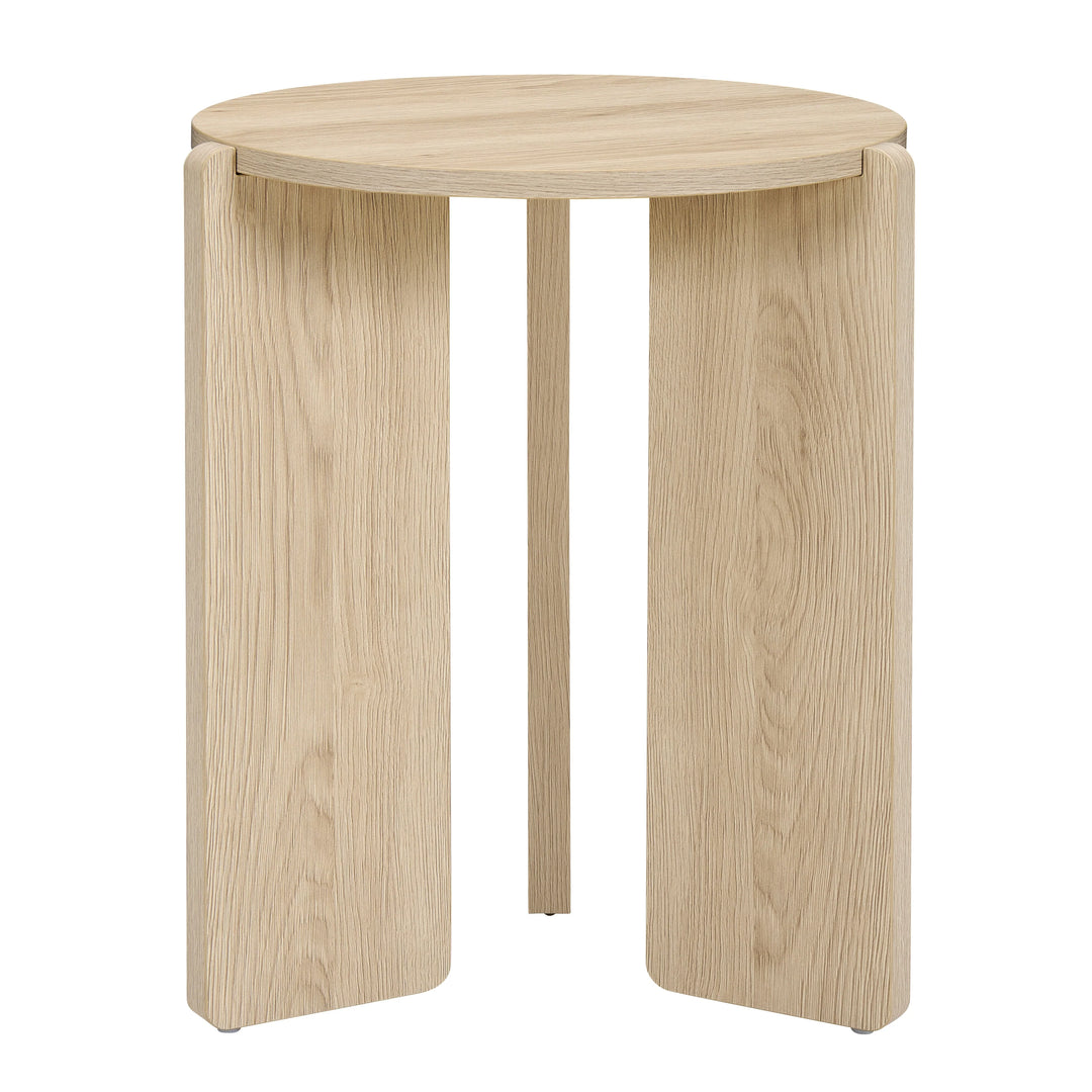 Wooden side table with a white background
