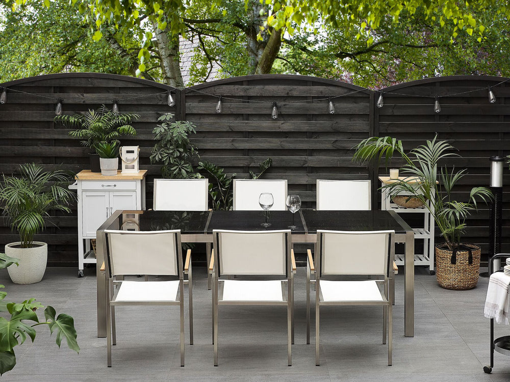 Grosseto Garden Dining Table 220 cm 100 cm Polished Granite Grey