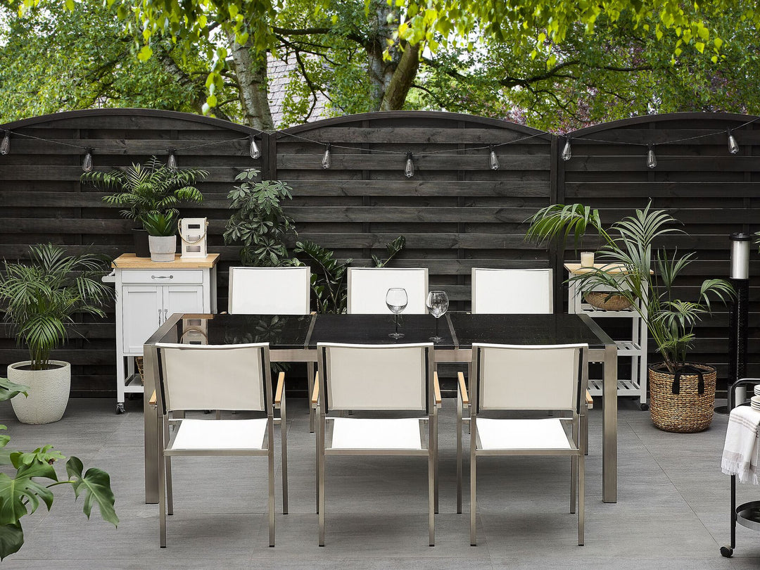 Grosseto Garden Dining Table 220 cm 100 cm Polished Granite Grey