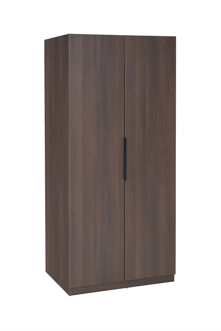 Wooden wardrobe with two doors on a white background