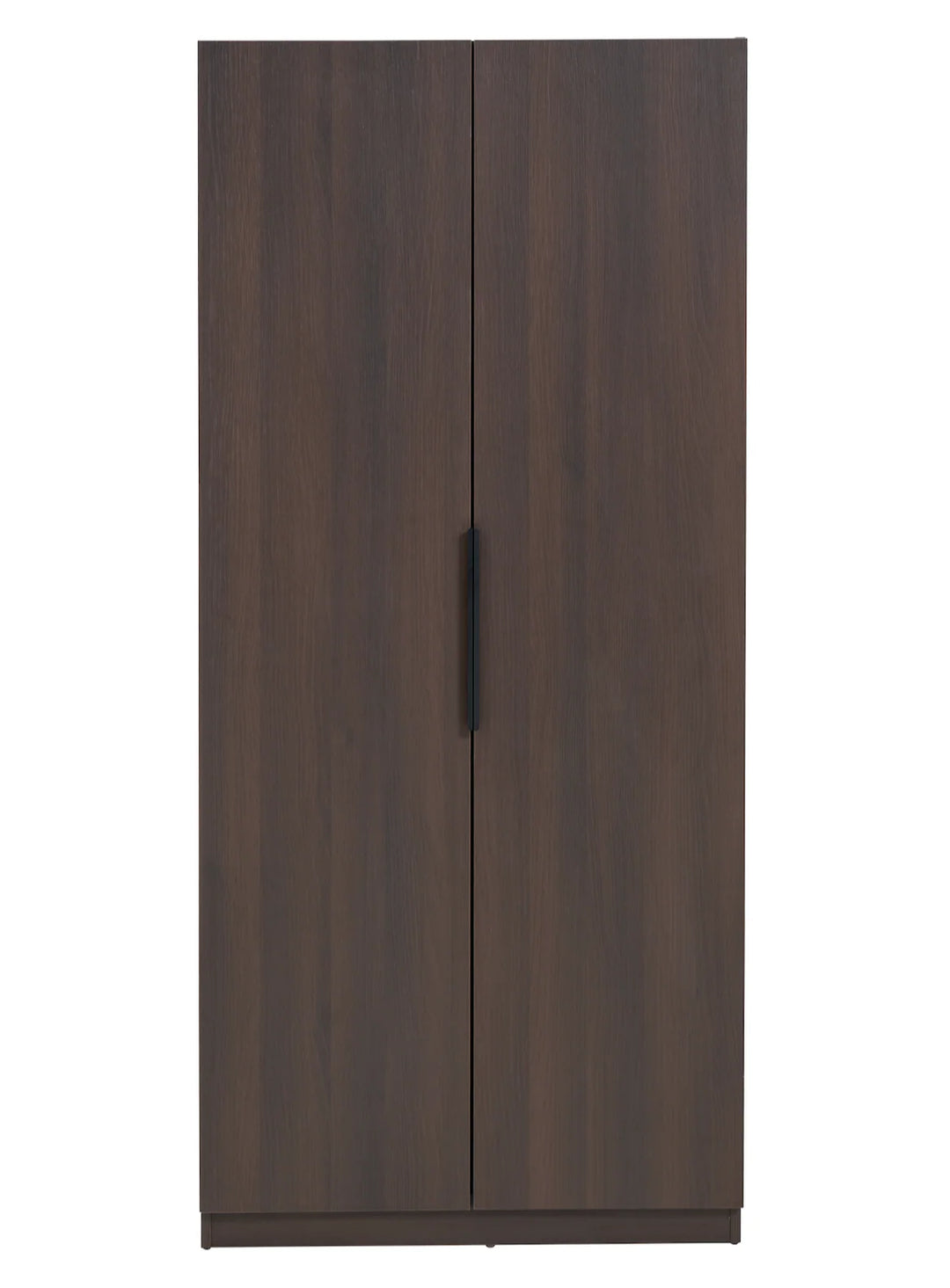 Dark wooden wardrobe with two doors on a white background