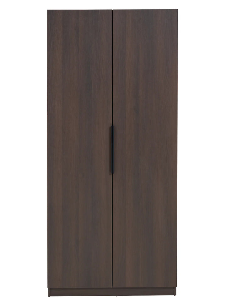 Dark wooden wardrobe with two doors on a white background