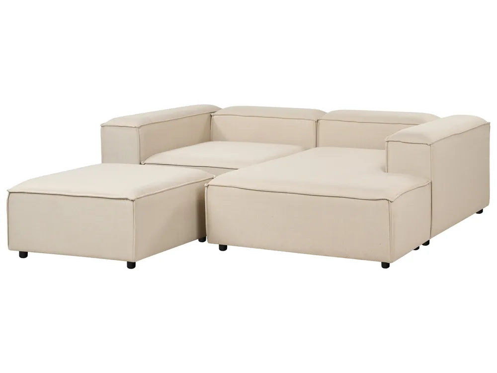 Modular Corner Sofa 3 Seater Fabric Beige with Ottoman Left Hand Oakham